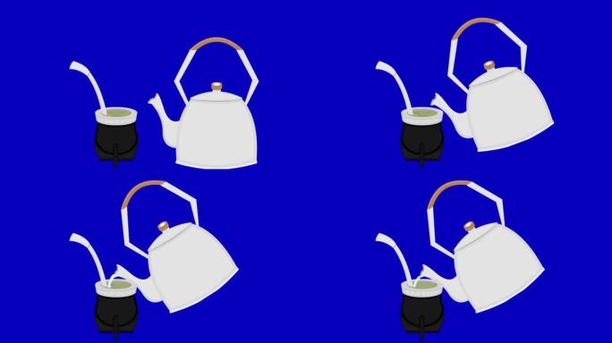茶壶将热水倒入阿根廷或其他南美国家的经典伴侣的循环动画