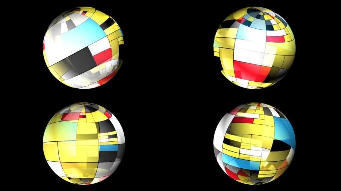 旋转球体上的彩色矩形蒙德里安风格