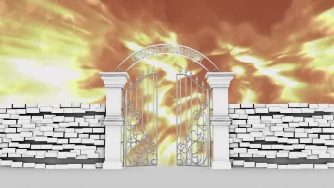 天堂之门在闪亮的背景上打开，3D动画