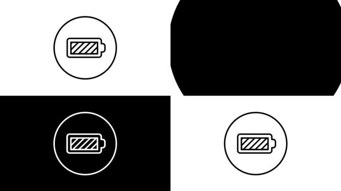 完整的电池线条图标，圆圈，线条图标，黑色轮廓。