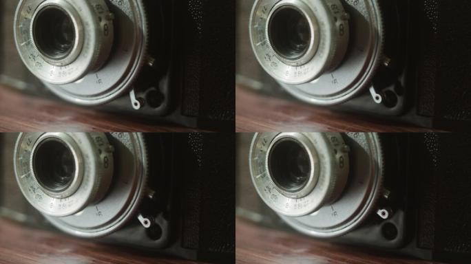 旧相机特写。古董摄影设备，老式老式相机的微距拍摄。