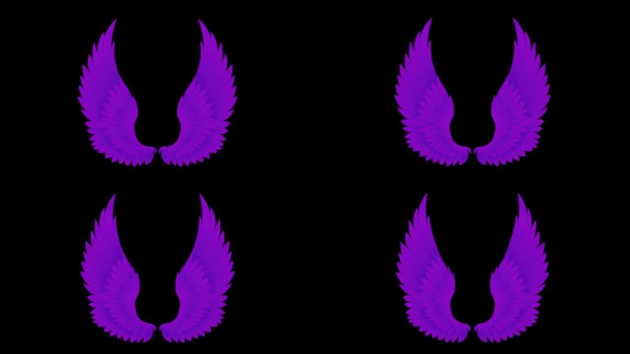 动画紫色翅膀隔离在绿色背景上。