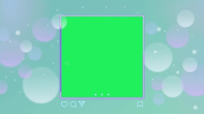 动画白色和紫色圆形框架，背景为绿色。
