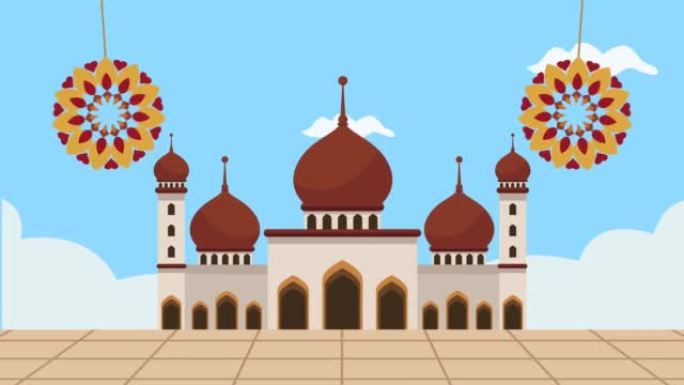 开斋节穆巴拉克动画与清真寺和曼荼罗