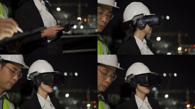 佩戴虚拟现实耳机的亚洲工程师