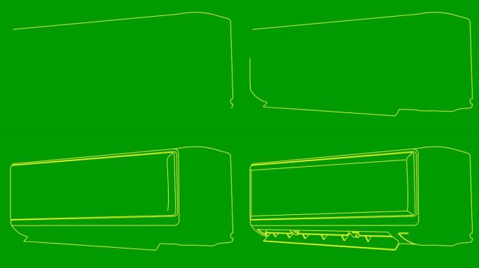空调的动画线图标。黄色符号。矢量插图孤立在绿色背景上。