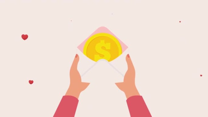 女人的手拿着装着一美元硬币的信封