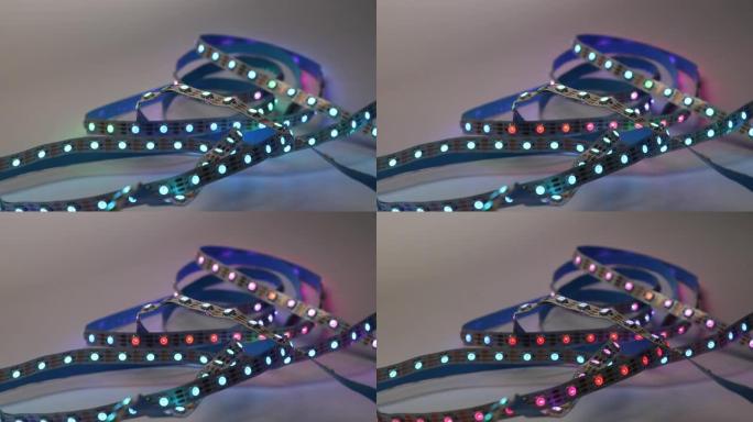 可寻址的发光二极管灯带或ARGB灯带，具有多种颜色的发光灯，用于装饰和派对