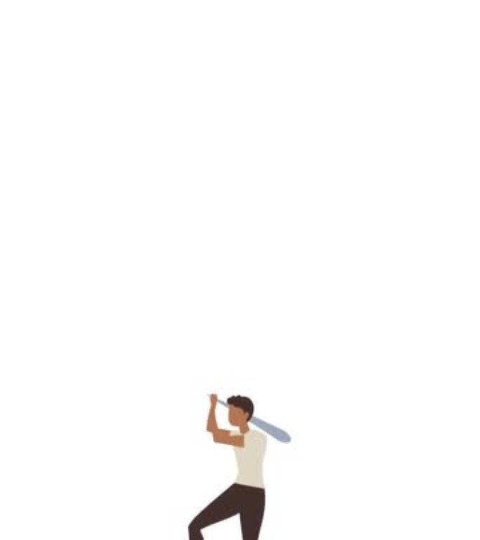 白色背景上卡通棒球运动员角色的垂直视频。