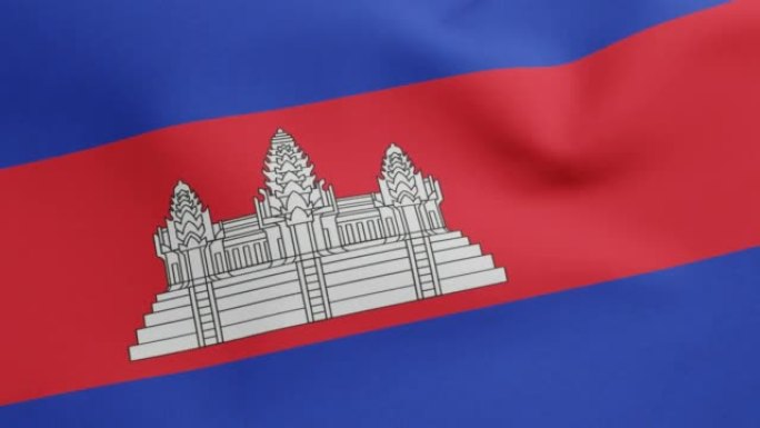 柬埔寨国旗挥舞原尺寸和颜色3D渲染，柬埔寨王国国旗纺织品，吴哥窟或朗诺斯高棉共和国，柬埔寨独立日