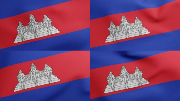 柬埔寨国旗挥舞原尺寸和颜色3D渲染，柬埔寨王国国旗纺织品，吴哥窟或朗诺斯高棉共和国，柬埔寨独立日