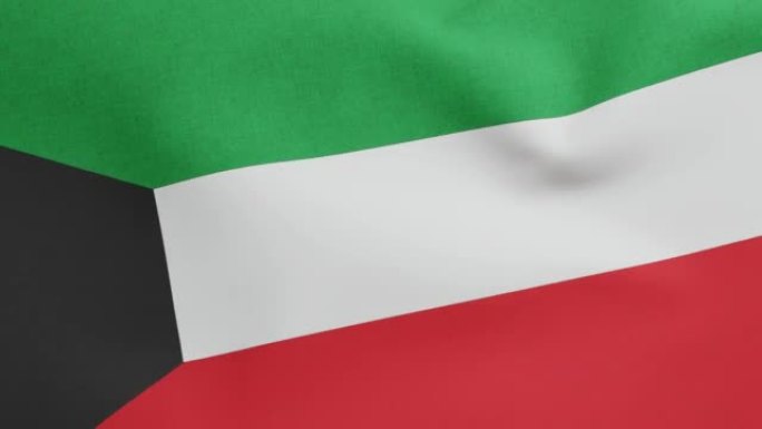 科威特国旗挥舞原始尺寸和颜色3D渲染，Alam Baladii Derti采用泛阿拉伯色彩，科威特国
