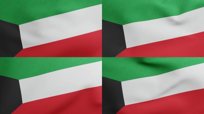 科威特国旗挥舞原始尺寸和颜色3D渲染，Alam Baladii Derti采用泛阿拉伯色彩，科威特国
