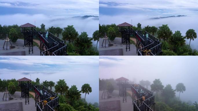 延时视频4k，美丽的早晨风景在泰国Spngkhla省Natawee市的Kuanlon Hill上摇摇