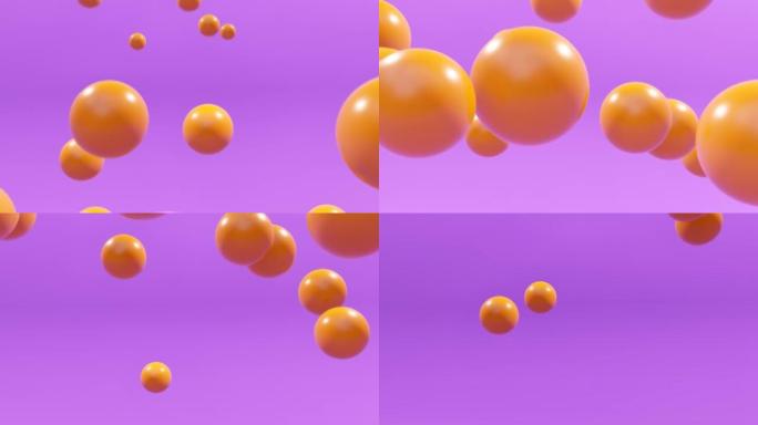 橙色球漂浮在紫色背景上。-3d渲染。