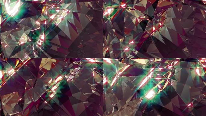 钻石背景4k环五彩斑斓灯光照射玻璃透明