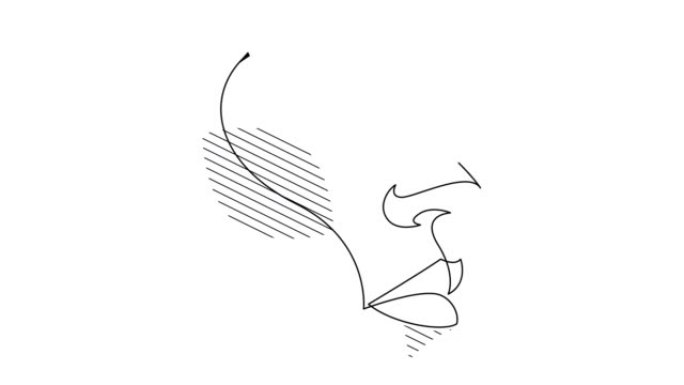 女性脸部单连续单线绘制的自画简单动画。美女或女人肖像。手工绘制，白底黑线