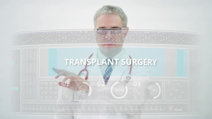 移植手术选项卡由医生在现代显示器上滚动