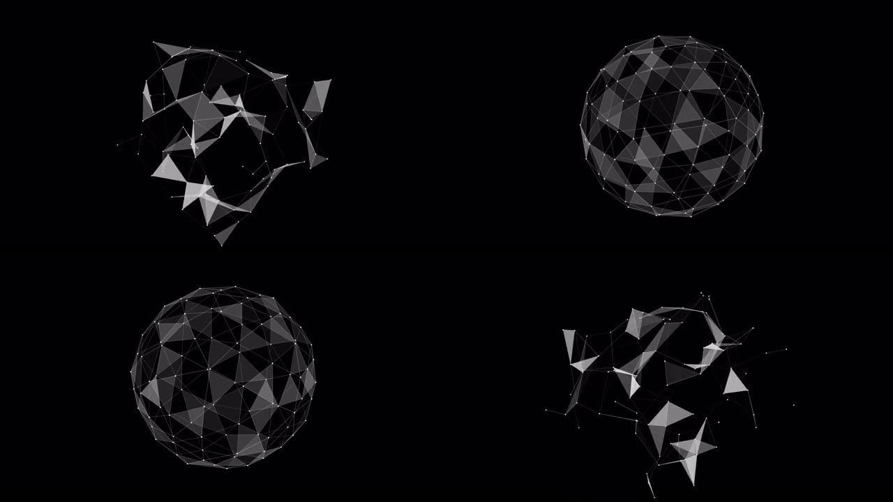 由动画线、点和三角形制成的Plexus球体背景。