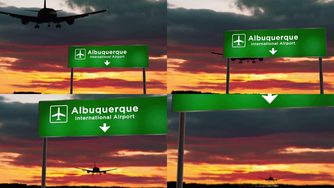 飞机降落在美国阿尔伯克基，新墨西哥州机场