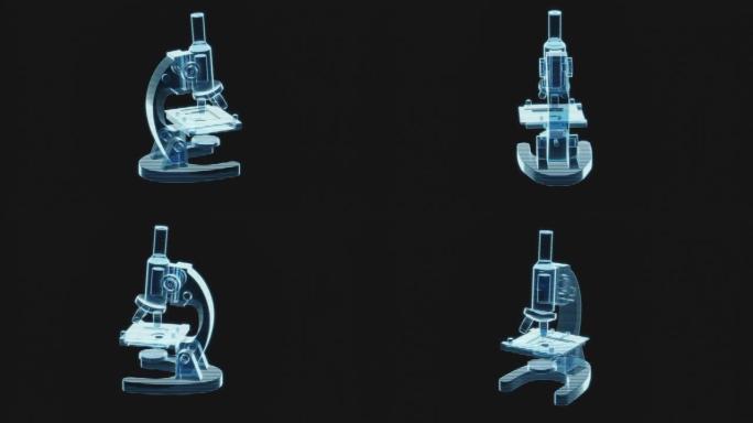 显微镜的全息图像，循环旋转，3d渲染。