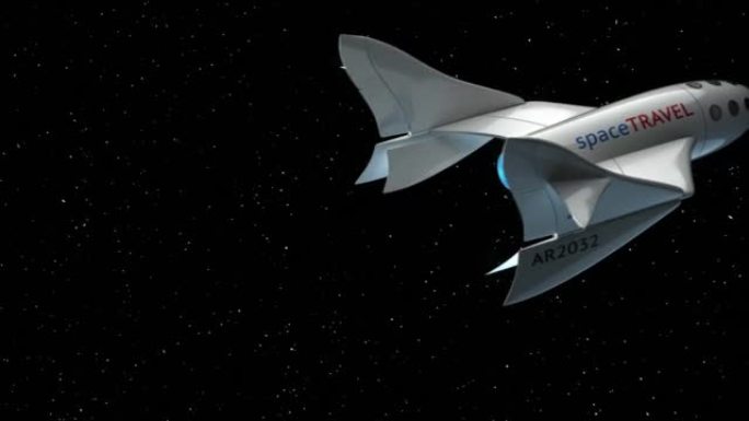 虚构的太空飞机，太空旅游的太空飞船概念，3d动画。