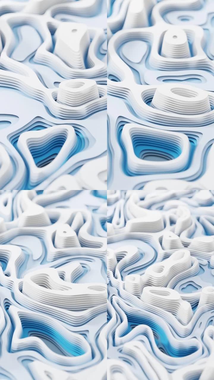 波浪图案剪纸背景，3d渲染。