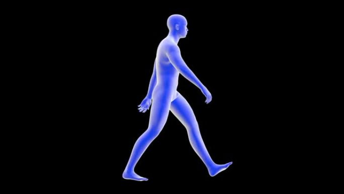 蓝人行走的3D动画-侧面角度