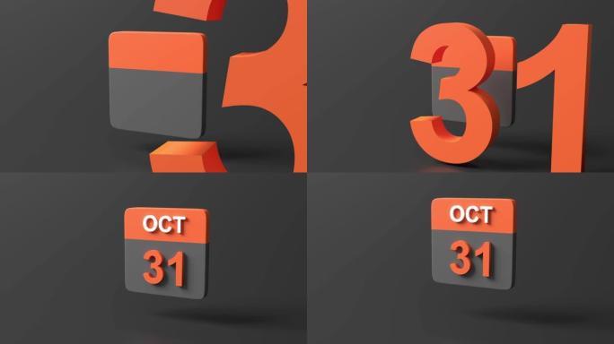 3d渲染最小简单的万圣节日历在深黑色背景。3d 10月31日秋季假期。万圣节幽灵概念。对象隔离插图。