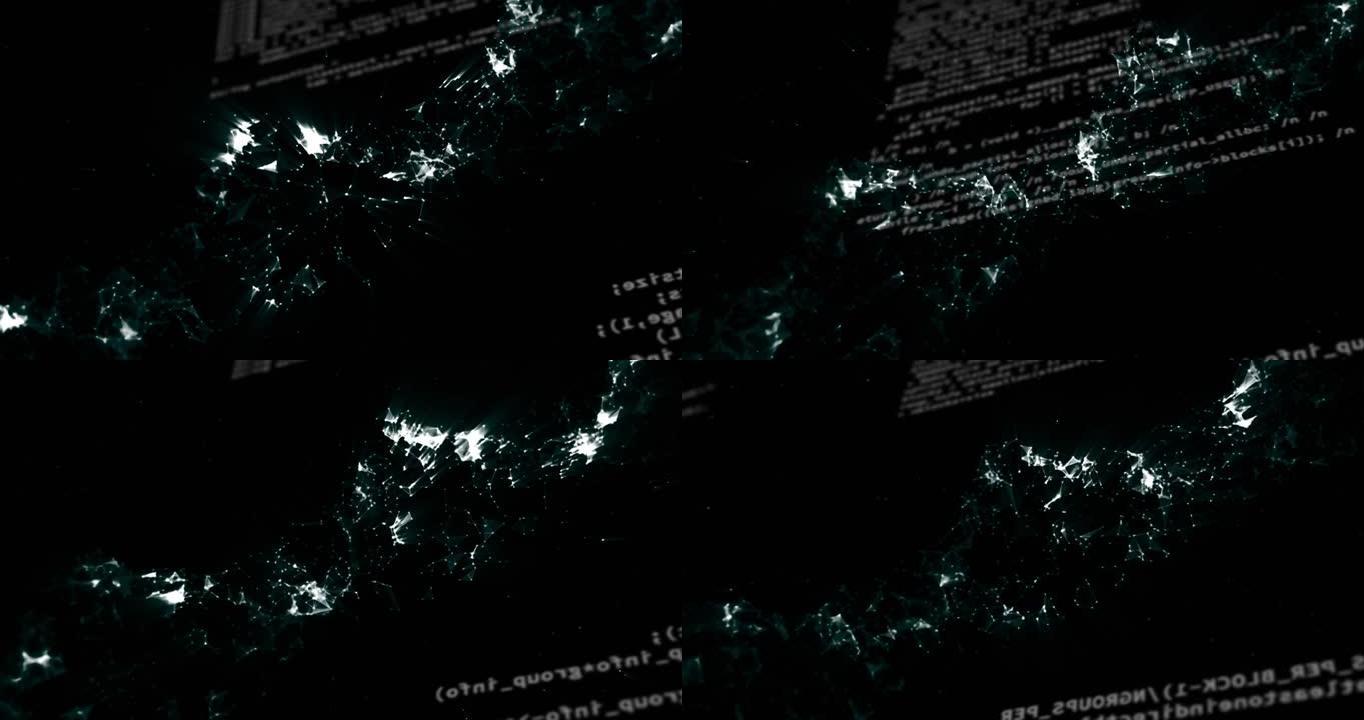 黑色背景下dna结构旋转和数据处理的数字动画