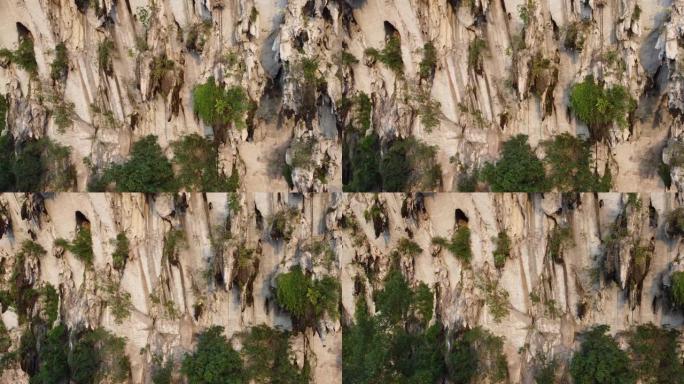 石灰岩山的空中和平底锅侧视图。怡保，马来西亚。