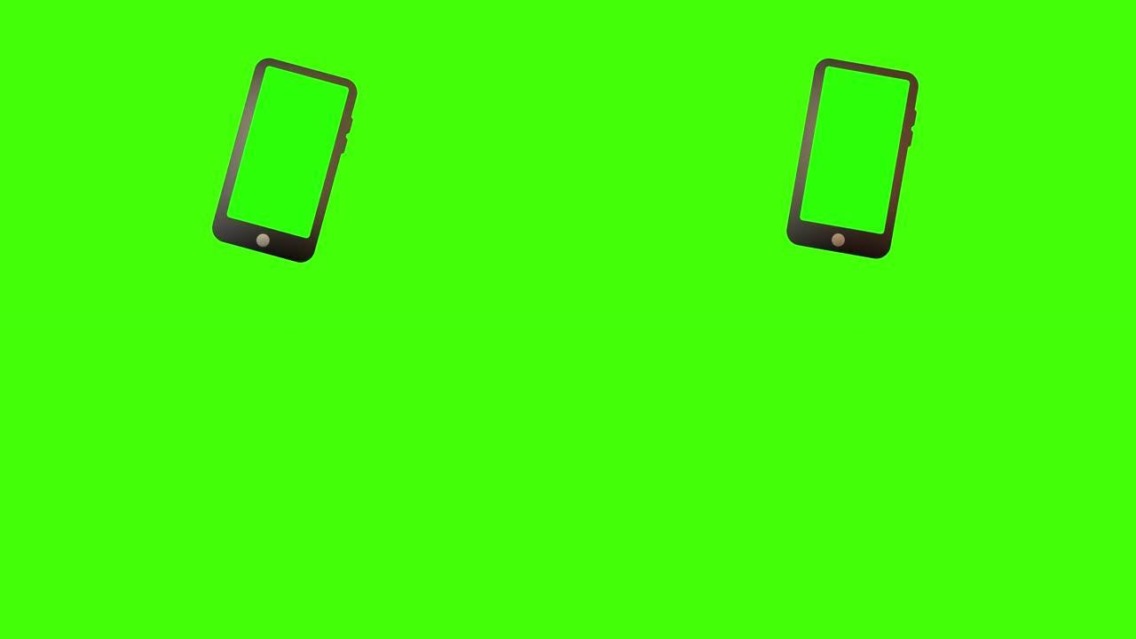 智能手机，绿屏背景上有蓝屏动画，哑光颜色。股票视频
