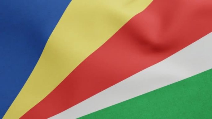 塞舌尔国旗挥舞原始大小和颜色3D渲染，由塞舌尔人民团结党和塞舌尔民主党，塞舌尔共和国国旗