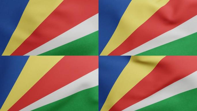 塞舌尔国旗挥舞原始大小和颜色3D渲染，由塞舌尔人民团结党和塞舌尔民主党，塞舌尔共和国国旗