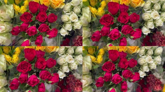 玫瑰美丽的鲜花花束五颜六色的香味花店在市场展示
