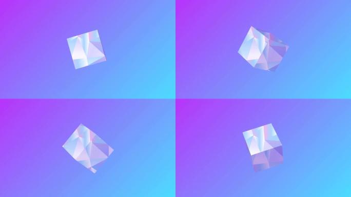 具有全息渐变全息色彩的抽象立方体3d渲染。几何装饰设计元素。逼真的方形块。retrowave风格4k