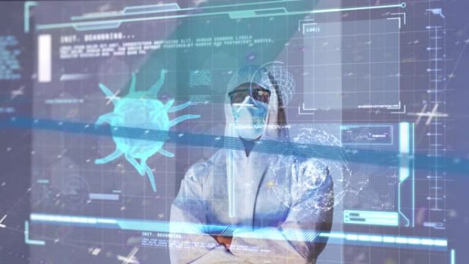 高加索男性医生面罩数据处理动画