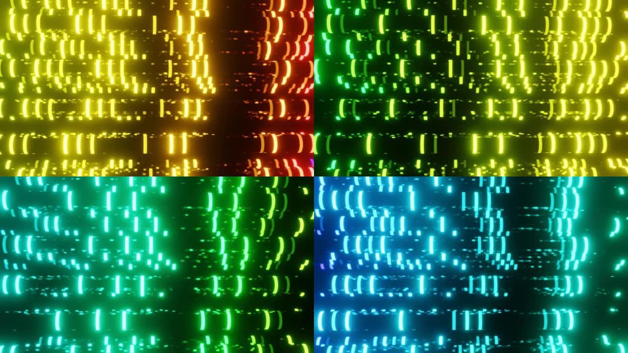 3d抽象背景光纤或管道，信号通过光纤传播。明亮的灯光效果，bokeh和DOF。科幻主题，数据传输