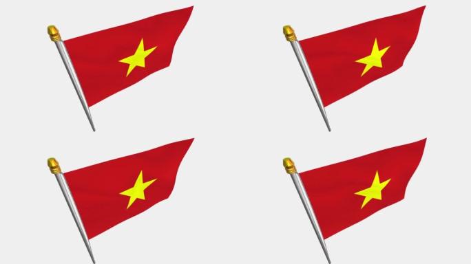 越南国旗在风中飘扬的循环视频，4k的慢动作视频，带Alpha通道