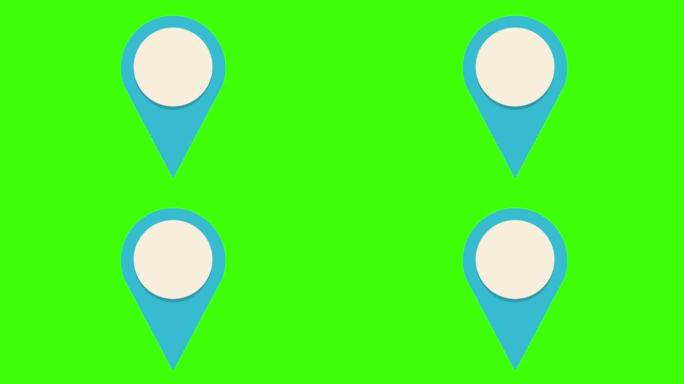 绿色屏幕上弹出的动画圆形蓝色位置图标
