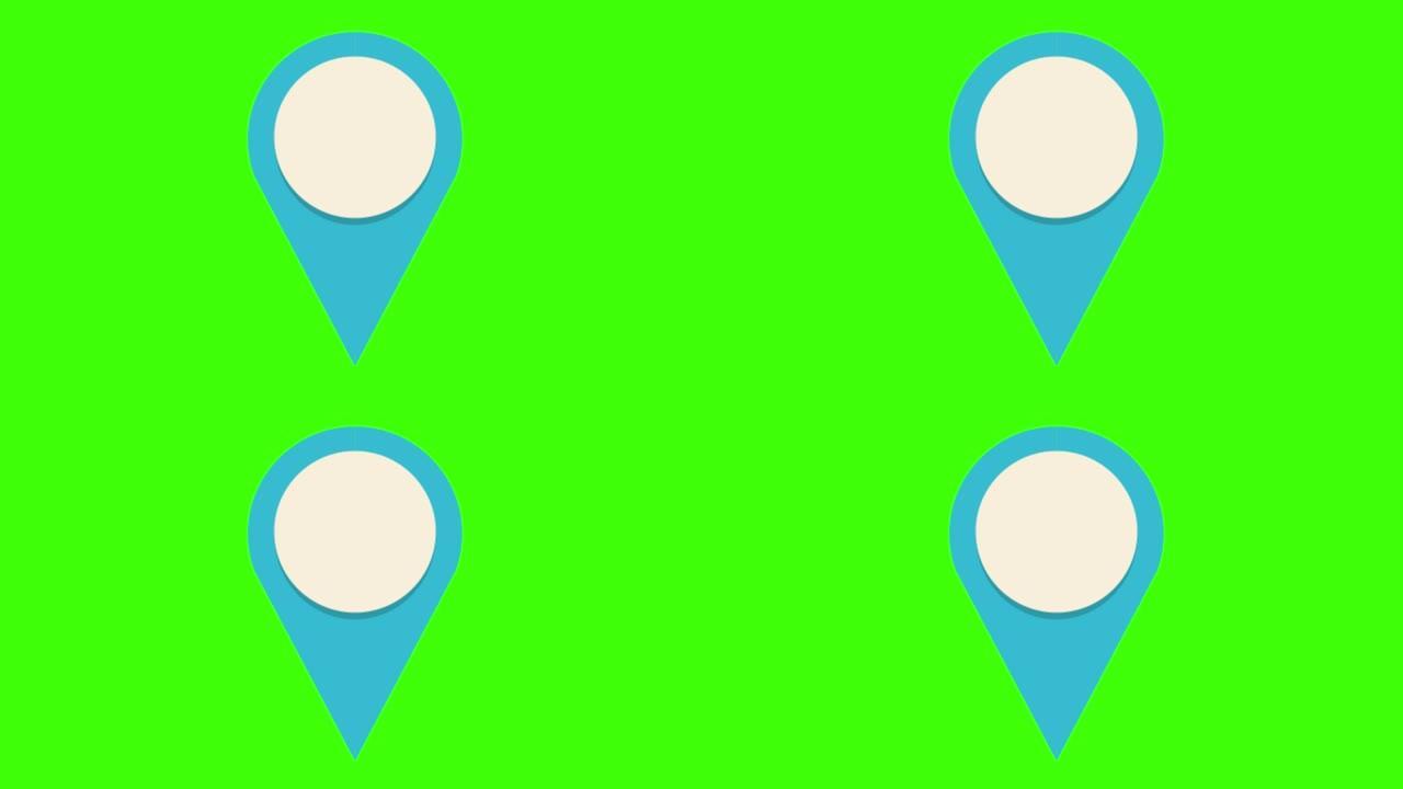 绿色屏幕上弹出的动画圆形蓝色位置图标