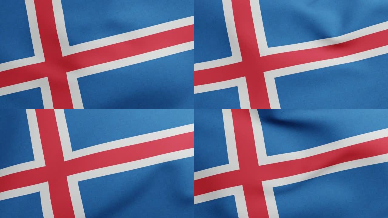 冰岛国旗挥舞原始大小和颜色3D渲染，islenski faninn或冰岛人的国旗，冰岛国旗纺织品