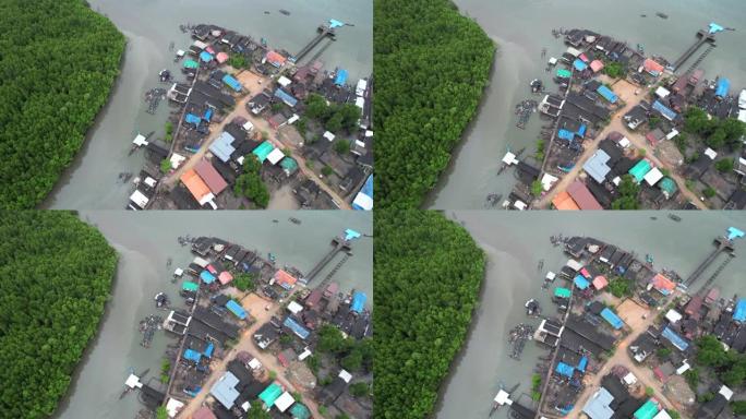 空中无人机电影《渔民村日出场景》，泰国攀牙班萨姆冲泰