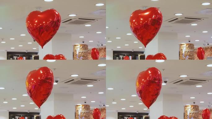 商场里的红色心形气球。情人节