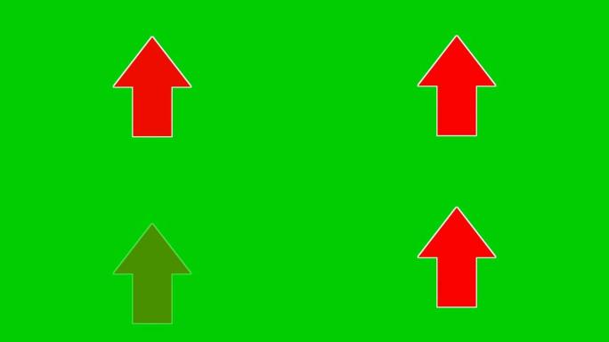 箭头动画绿色屏幕，红色卡通箭头指向绿色屏幕背景上