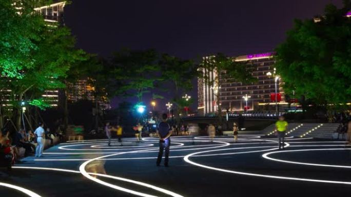 夜间照明三亚公园舞蹈场全景4k海南岛中国