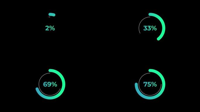 循环百分比加载转移下载动画0-75% 在绿色科学效果。
