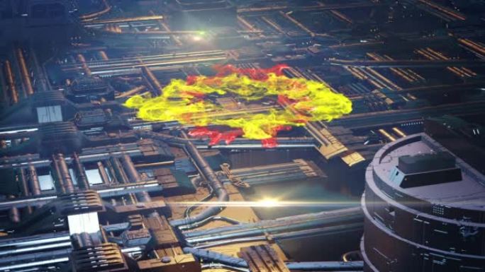 未来的外星城市3d动画与冲击波效应