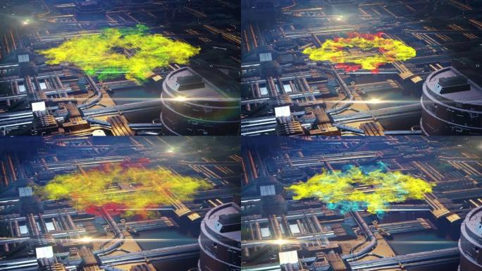 未来的外星城市3d动画与冲击波效应