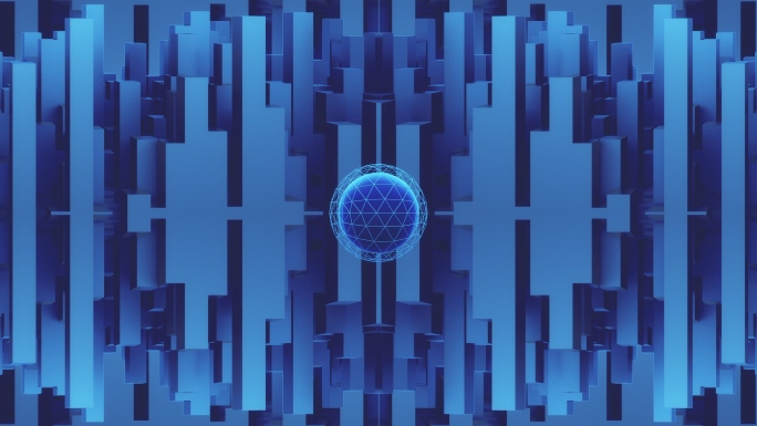 【4K时尚背景】立体几何3D蓝色未来空间